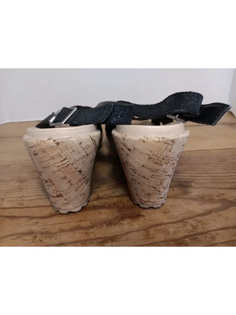 Crocs A-Leigh Sandals Womens 9 Black Shimmer Suede Leather Slingback 3.25